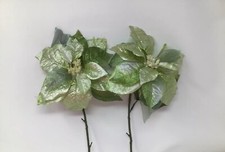 Artificial Poinsettia Floral Picks Large Green  Gold Glitter Bloom 27  Long