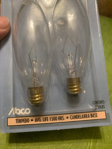 2 Pack Vintage Abco Clear Torpedo Chandelier Bulb 60W Watt Candelabra Base - Picture 3 of 5
