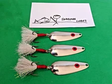 3 - 1/3 OZ +  METAL FISHING LURES WOBBEL CASTING SPOONS TROLLING W DRESSED HOOKS