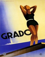 POSTER GRADO THE SUNNY ISLAND BLUE SEA ITALY BEACH TRAVEL VINTAGE REPRO FREE S/H