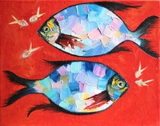 Original Oil Canvas Painting "A pair of fish" Art by Ukrainian Artist