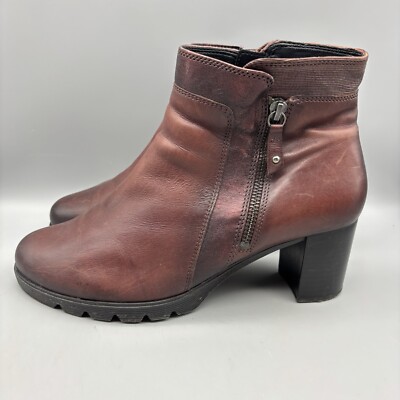 Gabor Ankle Boots Women s Size 7 Brown Leather Round Toe Side Zip