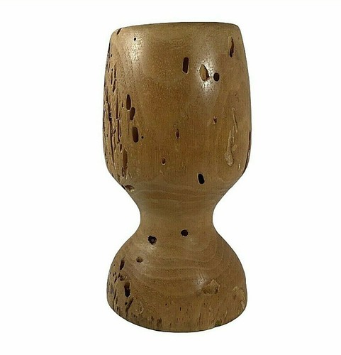 Handmade Wooden Pillar Candle Holder Vintage 8 Inches Tall - Picture 3 of 5