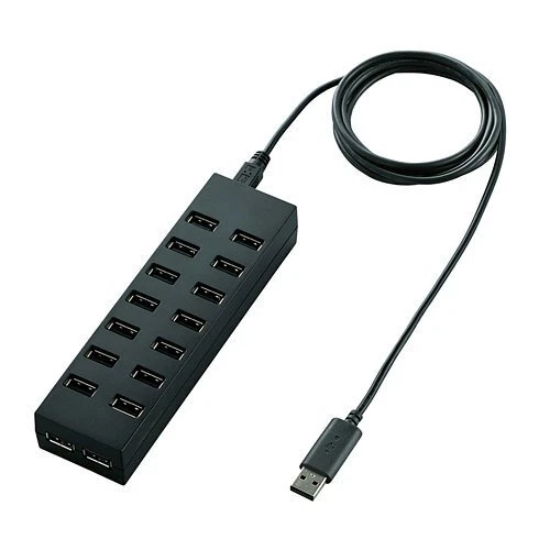1.5m with Elecom USB hub 2.0 16 port AC adapter black U2H-Z16SBK JAPAN [3af]