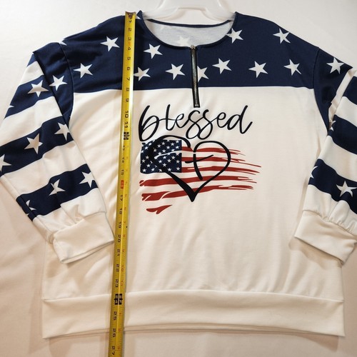 Blessed Womens Sweatshirt Size Medium Red White Blue 1/4 Zip Stars Stripes Heart - Picture 14 of 21