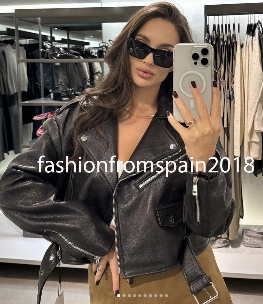 ZARA NEW WOMAN BELTED FAUX LEATHER BIKER JACKET DARK BROWN ZARA NEW WOMAN BELTED FAUX LEATHER BIKER JACKET DARK BROWN