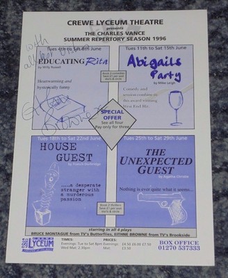 EITHNE BROWNE (BROOKSIDE) - THEATERFLYER SIGNIERT.  ABIGAILS PARTY