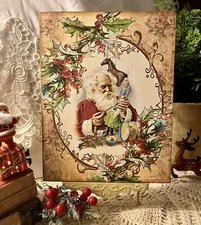Victorian Christmas Santa, Toy Maker, Handcrafted Plaque /  Sign