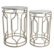 Rutledge & King Round Alexander End Table Set - Metal End Table with Mirror Top