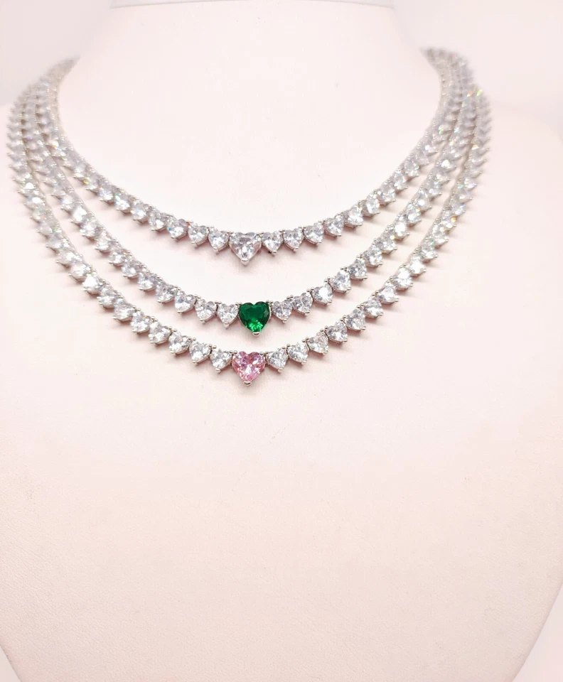 Collana tennis donna argento 925 . collana con Cuori  . collier . collana donna - Immagine 2 di 4