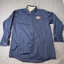 Red Kap Mechanic Work Shirt Mens XL Navy Blue Embroidered Motorcycle Vintage