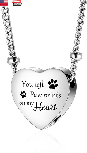Urn Necklace for Ashes with Paw Prints Heart Cremation Jewelry for Dog ...
