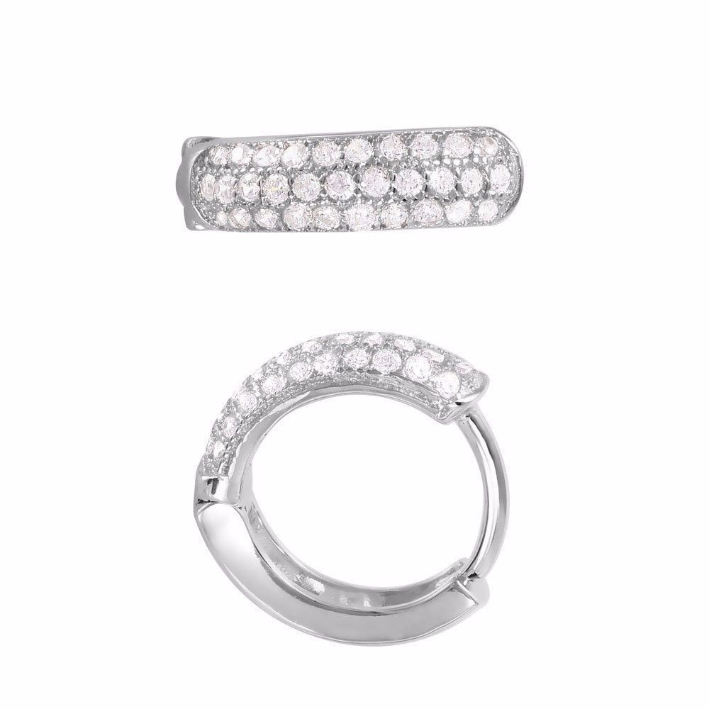 HOOP EARRINGS 3 ROW SIMULATED DIAMOND ACCENTS/ NEW DESIGN!! 925 STERLING SILVER-image