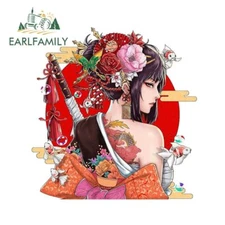 EARLFAMILY 5.1'' Japanese Female Samurai Car Stickers laptop trunk decor decals