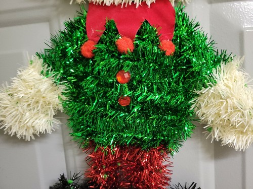 Merry Christmas Elf Door Wall Mantel Hanging Tinsel Shinny - Picture 2 of 7