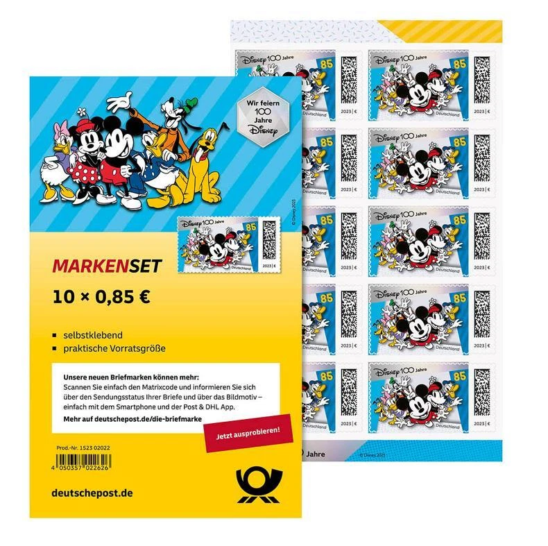 Briefmarken-Set 10 x 85ct Sondermarke 100 Jahre Disney 2023 - selbstklebend - Bild 2 von 3