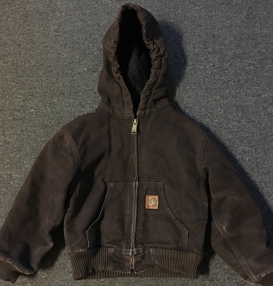 Vtg 90s Carhartt Boys Hooded Canvas Jacket XS 4/5 Hiking Hunting Winter  Grunge