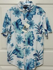 NWT Cremieux size L white brt blue short sleeve button up shirt mens 95