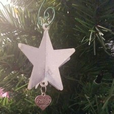 SPARKLING WHITE STAR FRIEND HEART CHARM BFF ORNAMENT DELUXE SPIRAL HOOK