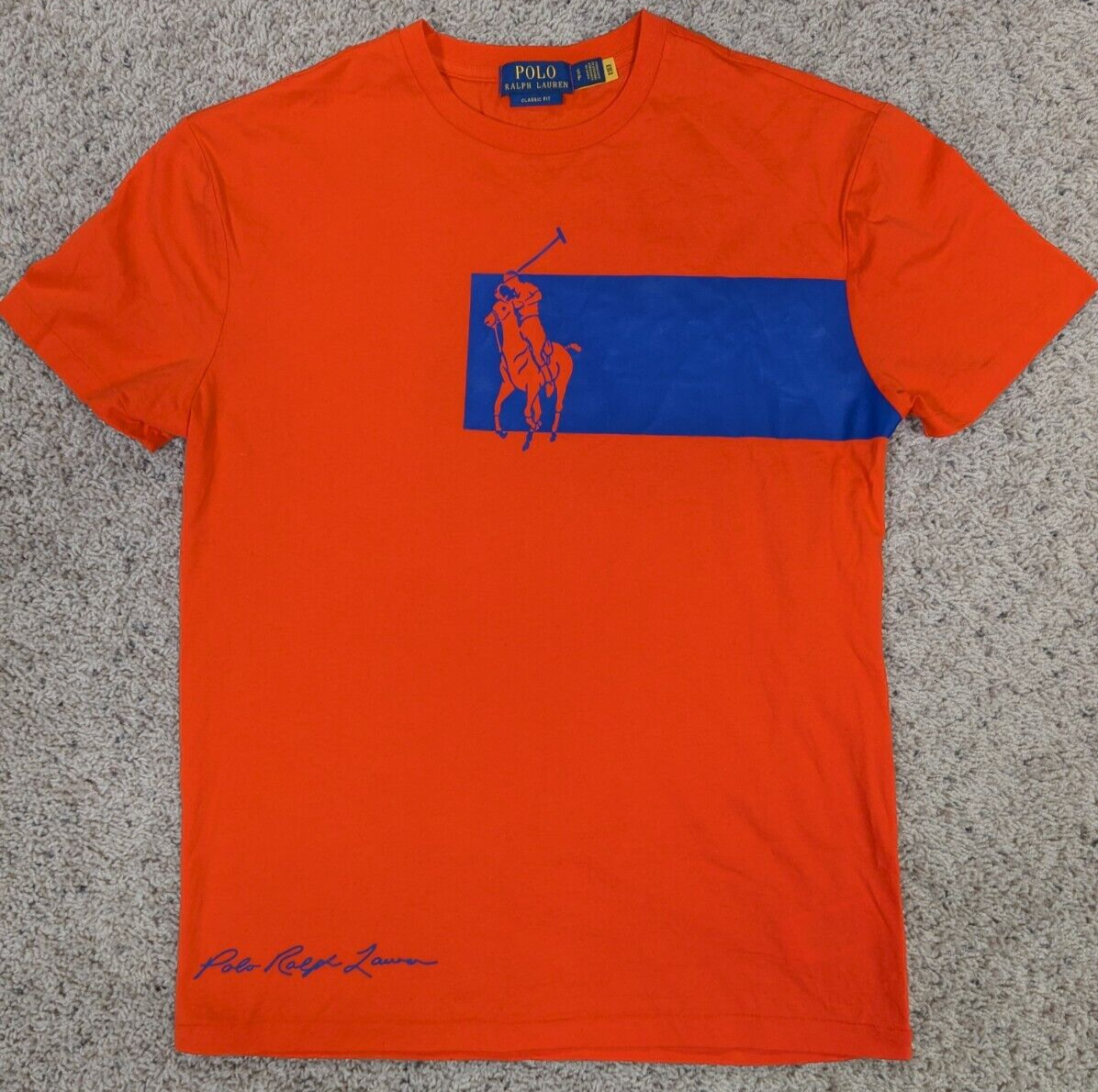 Polo Ralph Lauren camicia uomo piccola arancione grande pony jersey vestibilità classica preppy