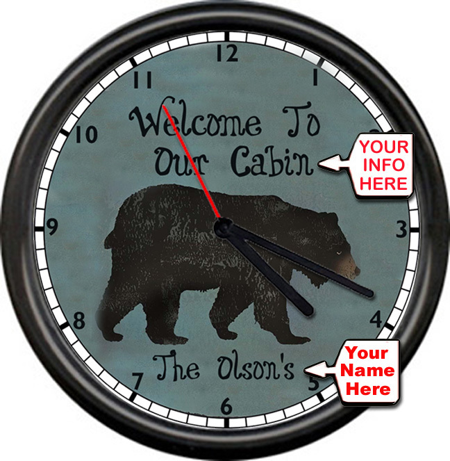 Personalized Bear Lodge Cabin RV Trailer Wildlife Camping Decor Sign Wall Clock
