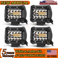 4PCS Kit 4"  360W Led Work Lights Strobe Flash White Amber Combo Cube Pods Lamp