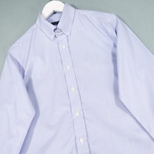 Thom Sweeney Shirt Men Large Blue Pin Stripe Button Up Luxury Stylish Tab Collar