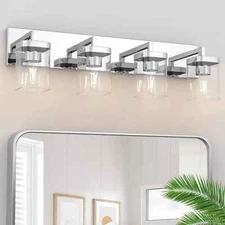 Chrome Bathroom Vanity Light, Square Design 4 Lights Morden Bathroom Lighting...