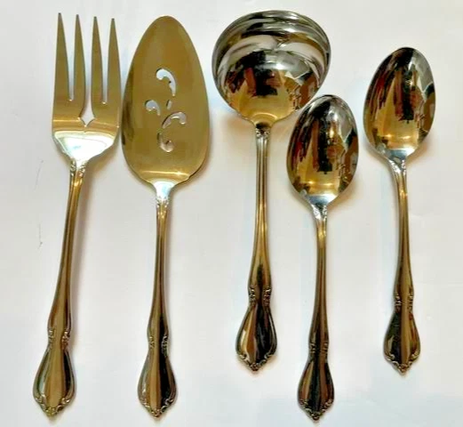 Lot of 5 CHATEAU 3 Serving Pieces 2 Soup Oneidacraft Deluxe Flatware Silverware