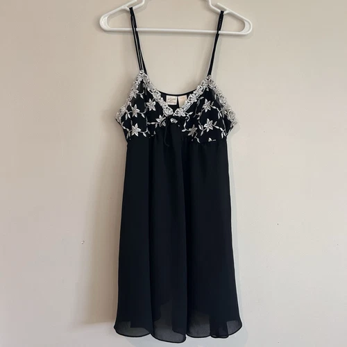 VALENTINO Camicia da notte vintage Gilligan & O'Malley slip dress taglia L babydoll trasparente ricamata