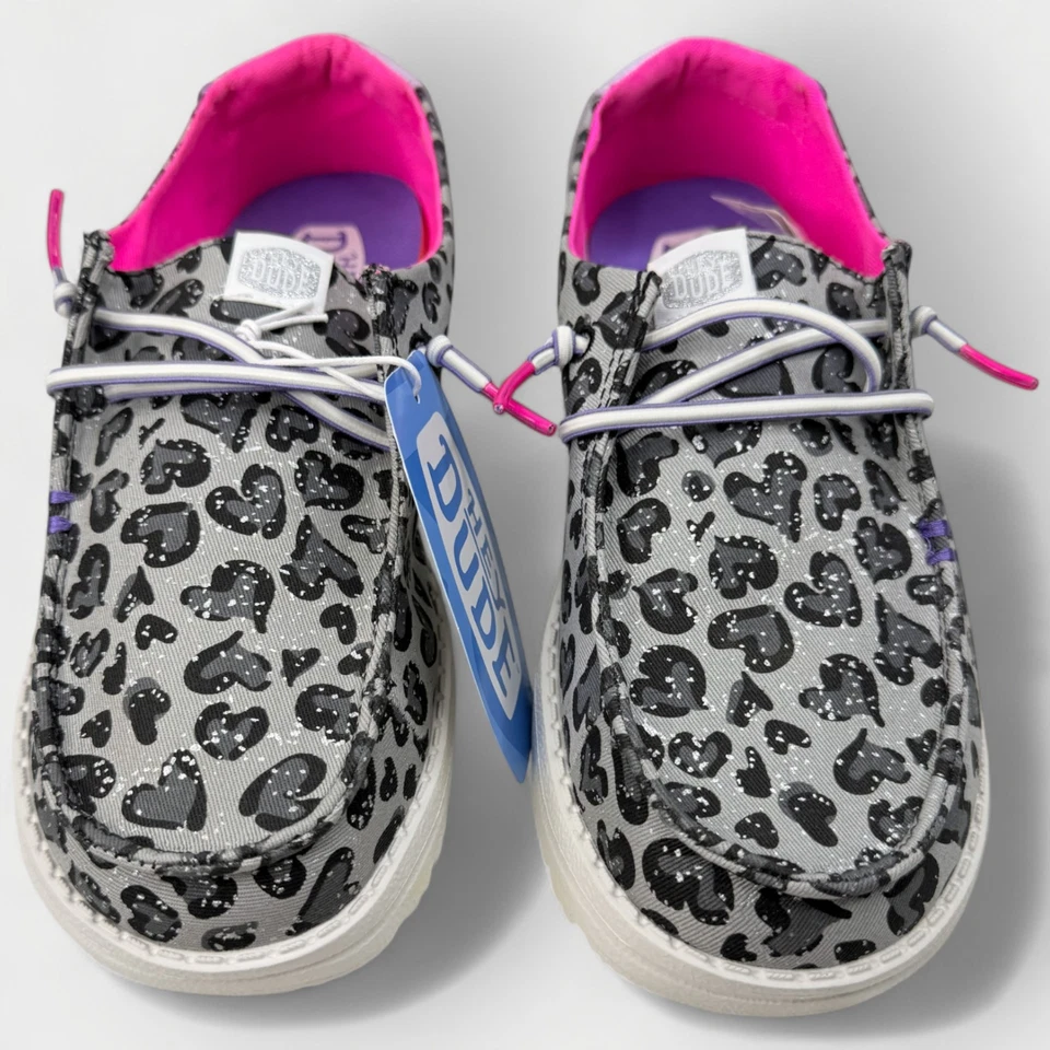 Hey Dude Kids Wendy Wild Child Dark Grey Leopard Shoes Youth 5 Casual Comfort - Image 4 of 4
