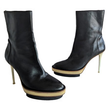 Ann Demeulemeester Black Leather Stiletto Platform Boots Side Zip EU 41 US 10.5