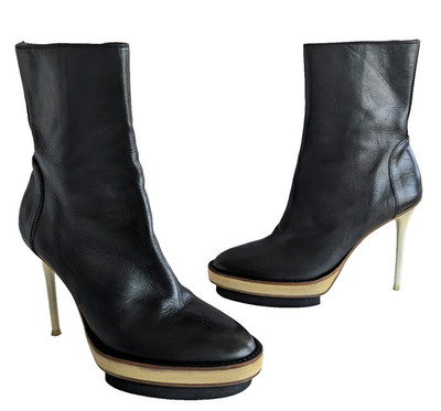 Ann Demeulemeester Black Leather Stiletto Platform Boots Side Zip EU 41 US 10.5