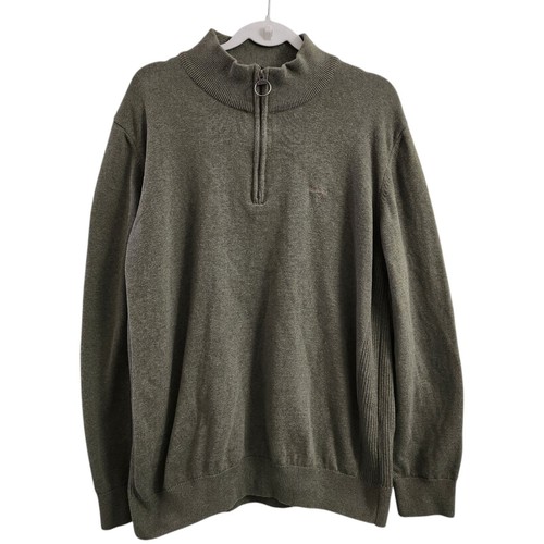 Barbour Sweater Mens XXL Green Cotton Half Zip Knitted Longsleeve Outdoor