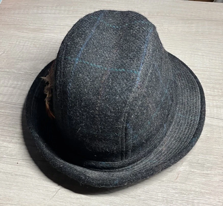 Sombrero Dobbs Fifth Avenue Fedora 7-7 1/8 Gris Tweed Lana Cuadros Pluma EE. UU. Foto 4 de 4