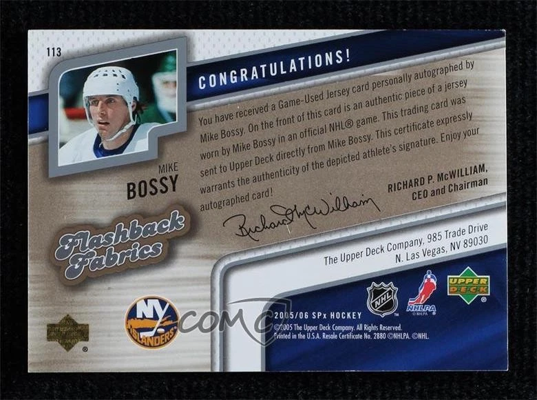 2005-06 SPx Flashback Fabrics Mike Bossy #113 Auto HOF - Image 2 of 2