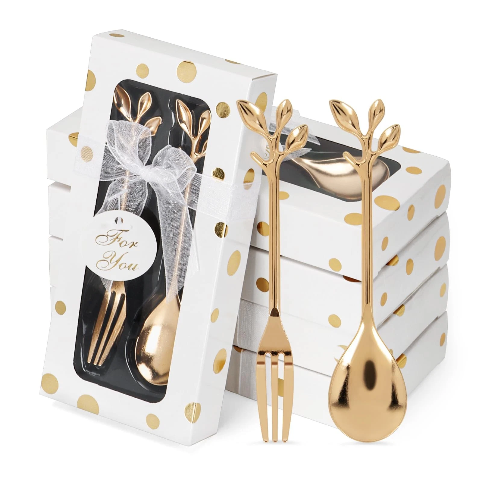 30 Pcs Wedding Forks and Spoon Set, Leaf Flower Coffee Teaspoon with Gift , W...