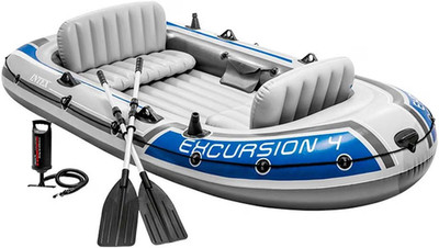Intex Excursion 4 Schlauchboot mit Motor +Halterung , Batterie & Schwimmweste