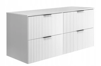 Meuble sous-lavabo suspendu FLOW 120 cm façade rainurée blanc avec plateau - Photo 1/4