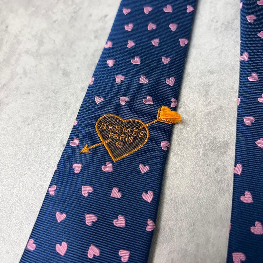 HERMES  Jacquard Heart Pattern Dot Pattern Tie Na… - image 9