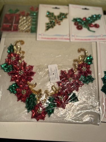 Menge 12 Weihnachten Pailletten & Perlen Applikationen Patches Vintage New Old Stock - Bild 8 von 14