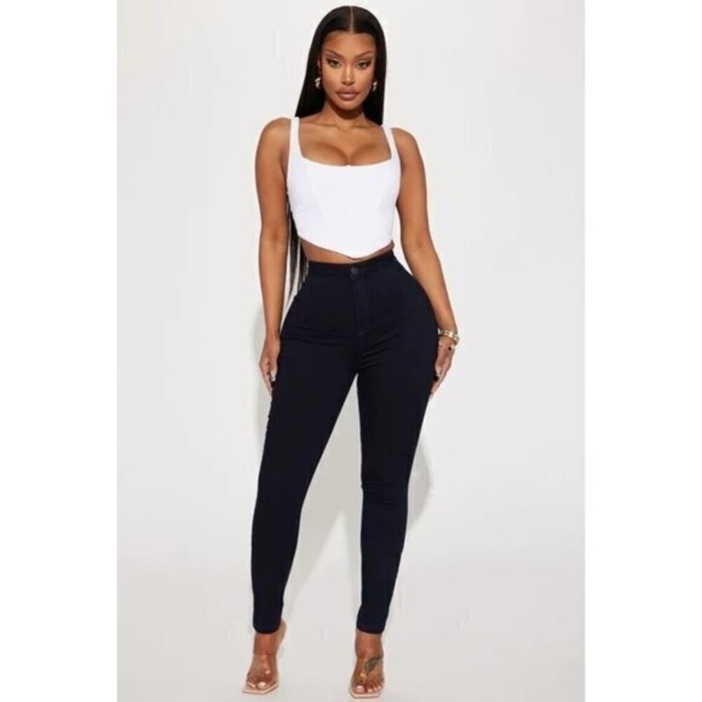 Super High Waist Indigo Denim Skinnies Size 15 for Curvy Fit image 3