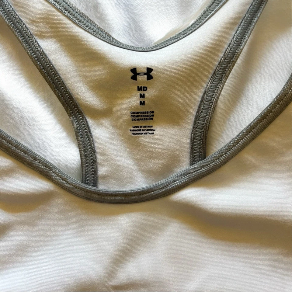 Sujetador deportivo Under Armour soporte de compresión impacto medio talla mediana blanco Foto 3 de 3