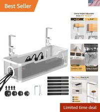 No-Drill Under Desk Cable Management Tray - 13.4" Metal Organizer in White