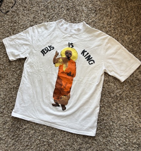 Jesus Is King Kanye West Mock Neck White Tee Shirt Men's Size Medium Made in USA - Picture 3 of 10