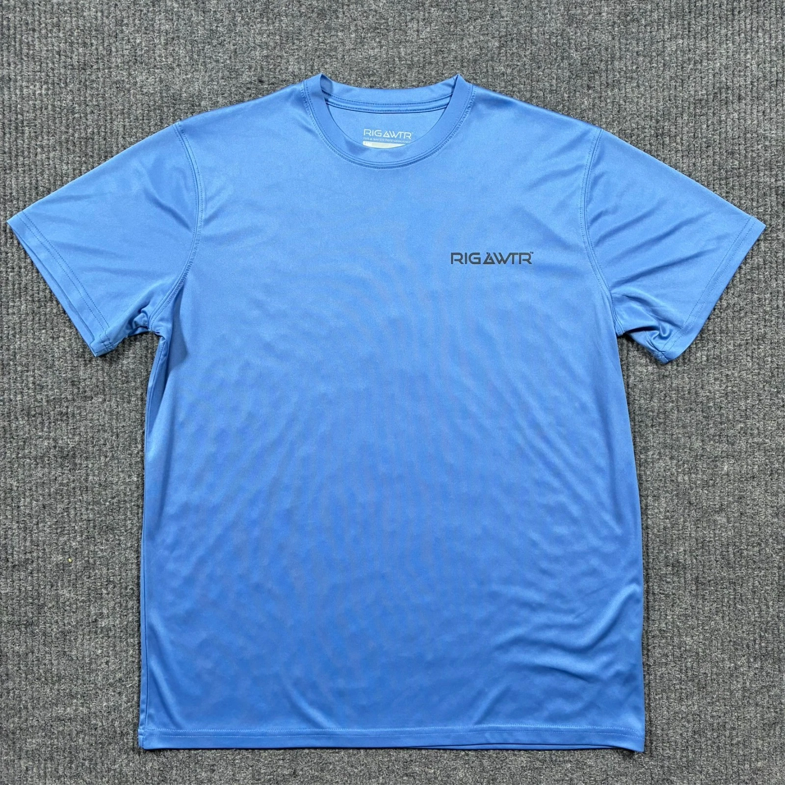 Rig & WTR Performance Fishing Shirt Mens L Blue UPF 50 Wicking Short Sleeve