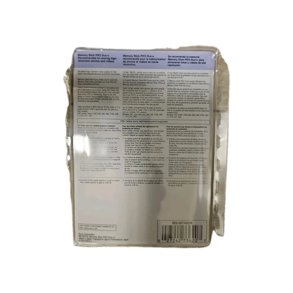 Sony Memory Stick 4GB PRO Duo Mark 2 Camera Camcorder 4 GB New Sealed - Image 2 of 2