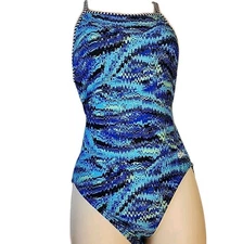 Dolfin Uglies Womens Racerback Swimsuit Size 36 Blue Multicolor One Piece Swim