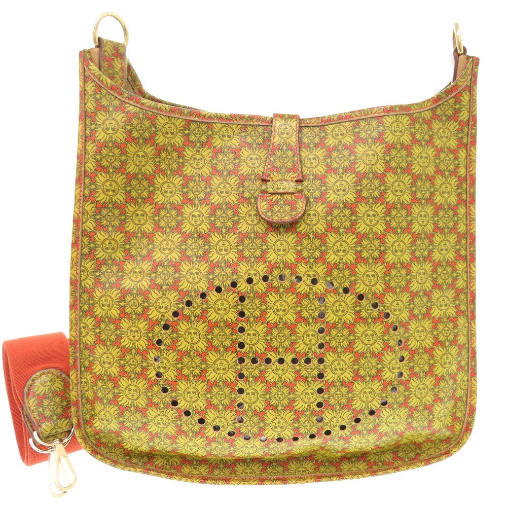 AUTHENTIC HERMES EvelyneGM solar solar Shoulder Bag yellow Leather