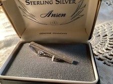 Anson Tie Clip Sterling Silver / Diamond Accent Original Presentation Box Vtg.